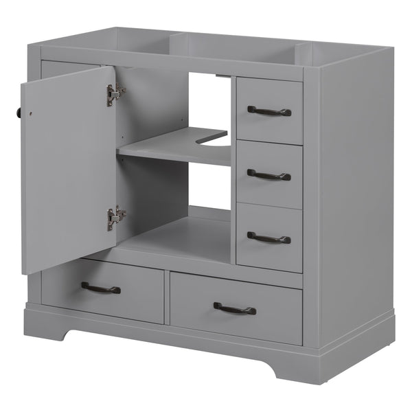 English Elm 36" Modern Bathroom Vanity Cabinet Base with Six Drawers, Adjustable Shelf & Drawer Organizer Grey WF307973AAE