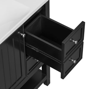 English Elm 36" Bathroom Vanity With Ceramic Sink, Solid Wood Frame, Modern Black Finish & Ample Storage Solutions N725P246500B