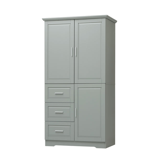 English Elm Tall Narrow Storage Cabinet with Doors and 3 Drawers – Adjustable Shelves, Anti-Tip, 45lb Capacity Grey WF299285AAG