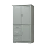 English Elm Tall and Wide Storage Cabinet With Doors For Bathroom/Office, Three Drawers, Grey