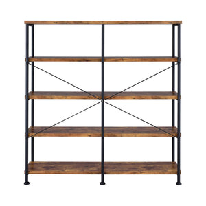 English Elm Antique Industrial Double-Wide Bookcase with Metal Pipe Frame, 4-Tier Rustic Nutmeg Shelves, 44 lb B062P153778