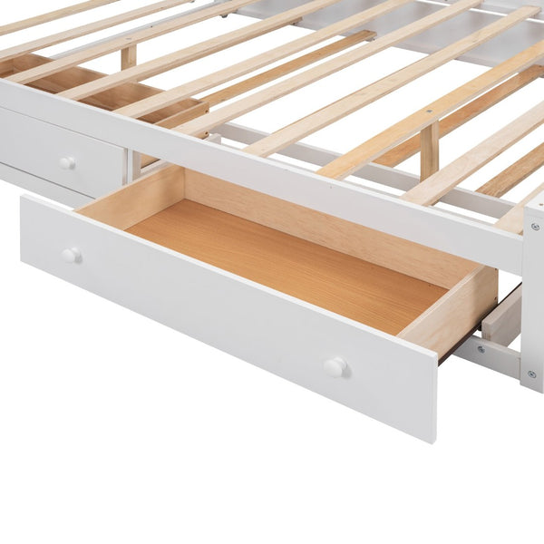 English Elm Queen Platform Bed with Headboard Storage Shelves Built-in Outlets and Trundle Drawer White LP000842AAK