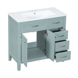 English Elm 36" Bathroom Vanity With Sink Combo, Green Bathroom Cabinet With Drawers, Solid Frame and Mdf Board