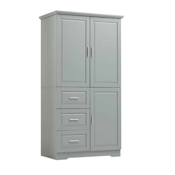 English Elm Tall Narrow Storage Cabinet with Doors and 3 Drawers – Adjustable Shelves, Anti-Tip, 45lb Capacity Grey WF299285AAG