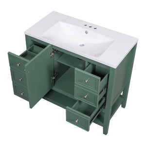 English Elm 36" Bathroom Vanity With Ceramic Sink, Solid Wood, 3 Drawers & Adjustable Shelf In Elegant Green Finish N725P246500G