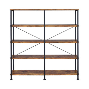 English Elm Antique Industrial Double-Wide Bookcase with Metal Pipe Frame, 4-Tier Rustic Nutmeg Shelves, 44 lb B062P153778
