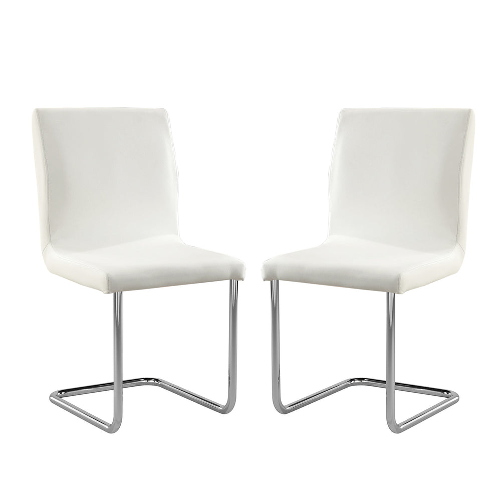 English Elm Set of 2 White Padded Leatherette Dining Chairs with L-Shape Chrome Legs — Modern Comfort Style B016P156823