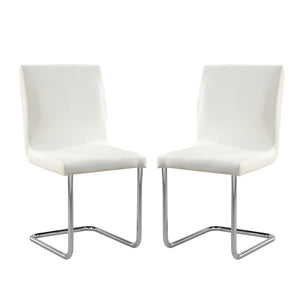 English Elm Set of 2 White Padded Leatherette Dining Chairs with L-Shape Chrome Legs — Modern Comfort Style B016P156823