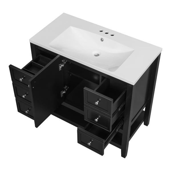 English Elm 36" Modern Black Bathroom Vanity w/ Ceramic Sink, Solid Wood & MDF, 3 Drawers + Cabinet, 36" SY999505AAB-6