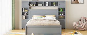 English Elm Queen Storage Bed with Shelving Cabinets Built-in Outlets and Four Under Drawers Gray LP000742AAE