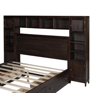 English Elm Queen Storage Bed with Shelving Cabinets Built-in Outlets and Four Under Drawers Espresso LP000742AAP