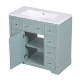 English Elm 36" Bathroom Vanity With Sink Combo, One Cabinet and Six Drawers, Solid Wood and Mdf Board, Green