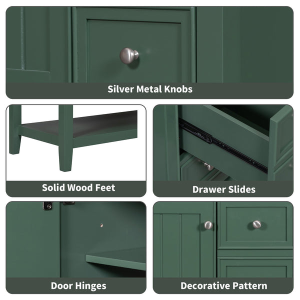 English Elm 36" Bathroom Vanity With Ceramic Sink, Solid Wood, 3 Drawers & Adjustable Shelf In Elegant Green Finish N725P246500G