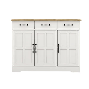 English Elm Farmhouse Buffet Sideboard with 3 Drawers and Doors White Dining Storage Cabinet W282138084