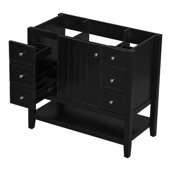 English Elm 36" Modern Black Bathroom Vanity Base with 1 Door, 3 Drawers, Solid Poplar Build, Undermount Ready, 200lb Capacity WF306244AAB