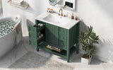 English Elm 36" Bathroom Vanity With Sink Combo, One Cabinet and Three Drawers, Solid Wood and Mdf Board, Green