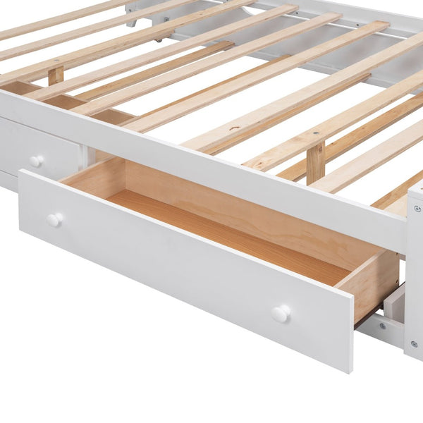 English Elm Full Platform Bed with Storage Headboard Built-in Outlets Shelving and Twin Trundle White LP000642AAK