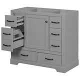 English Elm 36" Bathroom Vanity Without Sink, Cabinet Base Only, Six Drawers, Multi-Functional Drawer Divider, Adjustable Shelf, Grey