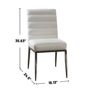 English Elm Leatherette Waterproof Side Chairs Set of 2 in White with Chrome Legs — Sleek Space-Saving Dining Seats B016P156863