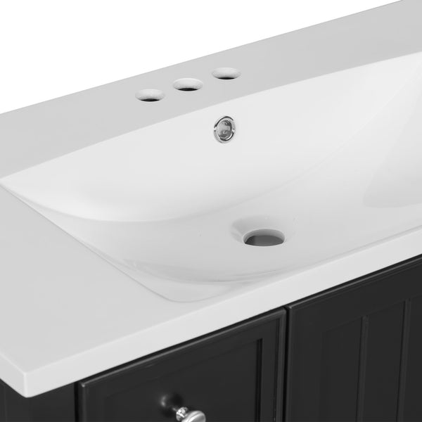 English Elm 36" Bathroom Vanity With Ceramic Sink, Solid Wood Frame, Modern Black Finish & Ample Storage Solutions N725P246500B