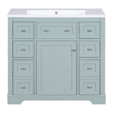 English Elm 36" Bathroom Vanity With Sink Combo, One Cabinet and Six Drawers, Solid Wood and Mdf Board, Green