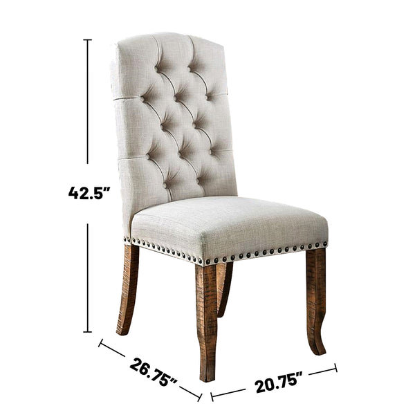 English Elm Set of 2 Ivory Upholstered Dining Chairs with Rustic Oak Finish, Padded Seats and Elegant Backrests B016P156824