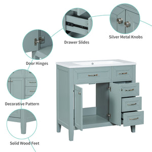 English Elm 36" Bathroom Vanity With Sink Combo - Stylish Green Cabinet, Solid Frame & Modern Design For Elegance N725P246491G