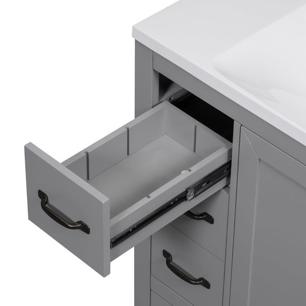 English Elm 36" Modern Bathroom Vanity Cabinet Base with Six Drawers, Adjustable Shelf & Drawer Organizer Grey WF307973AAE