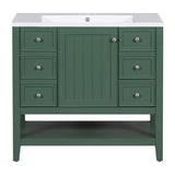 English Elm 36" Bathroom Vanity With Sink Combo, One Cabinet and Three Drawers, Solid Wood and Mdf Board, Green