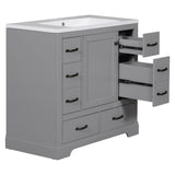 English Elm 36" Bathroom Vanity With Sink Combo, Six Drawers, Multi-Functional Drawer Divider, Adjustable Shelf, Grey