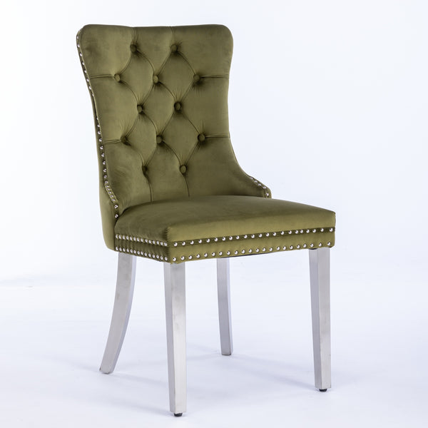 English Elm Nikki Handcrafted Tufted Solid Wood Dining Chair with Velvet Upholstery, High-Density Foam Comfort Olive Green W1143P151488