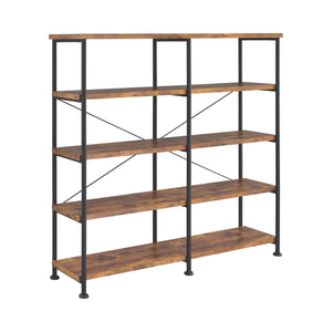 English Elm Antique Industrial Double-Wide Bookcase with Metal Pipe Frame, 4-Tier Rustic Nutmeg Shelves, 44 lb B062P153778