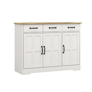 English Elm Farmhouse Buffet Sideboard with 3 Drawers and Doors White Dining Storage Cabinet W282138084