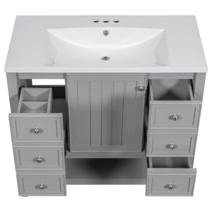 English Elm 36" Stylish Bathroom Vanity With Ceramic Sink, Solid Wood, 1 Cabinet & 3 Drawers, Grey Finish N725P246500E