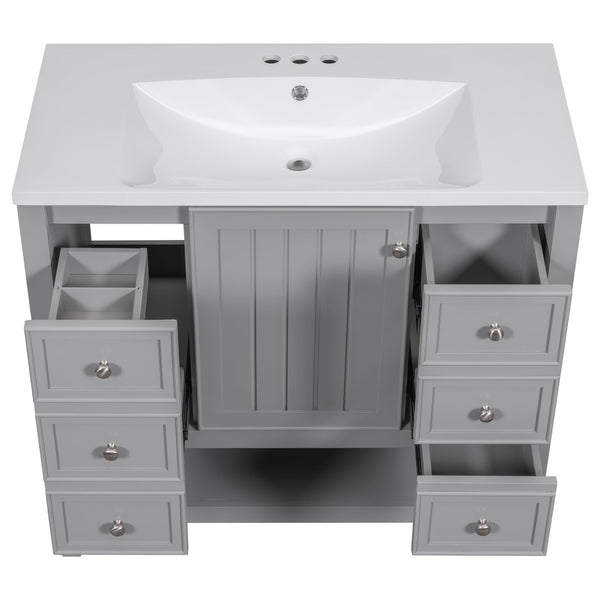 English Elm 36" Stylish Bathroom Vanity With Ceramic Sink, Solid Wood, 1 Cabinet & 3 Drawers, Grey Finish N725P246500E