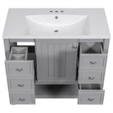 English Elm 36" Bathroom Vanity With Sink Combo, One Cabinet and Three Drawers, Solid Wood and Mdf Board, Grey