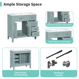 English Elm 36" Bathroom Vanity With Sink Combo, Green Bathroom Cabinet With Drawers, Solid Frame and Mdf Board