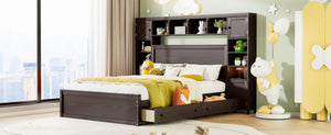 English Elm Queen Storage Bed with Shelving Cabinets Built-in Outlets and Four Under Drawers Espresso LP000742AAP
