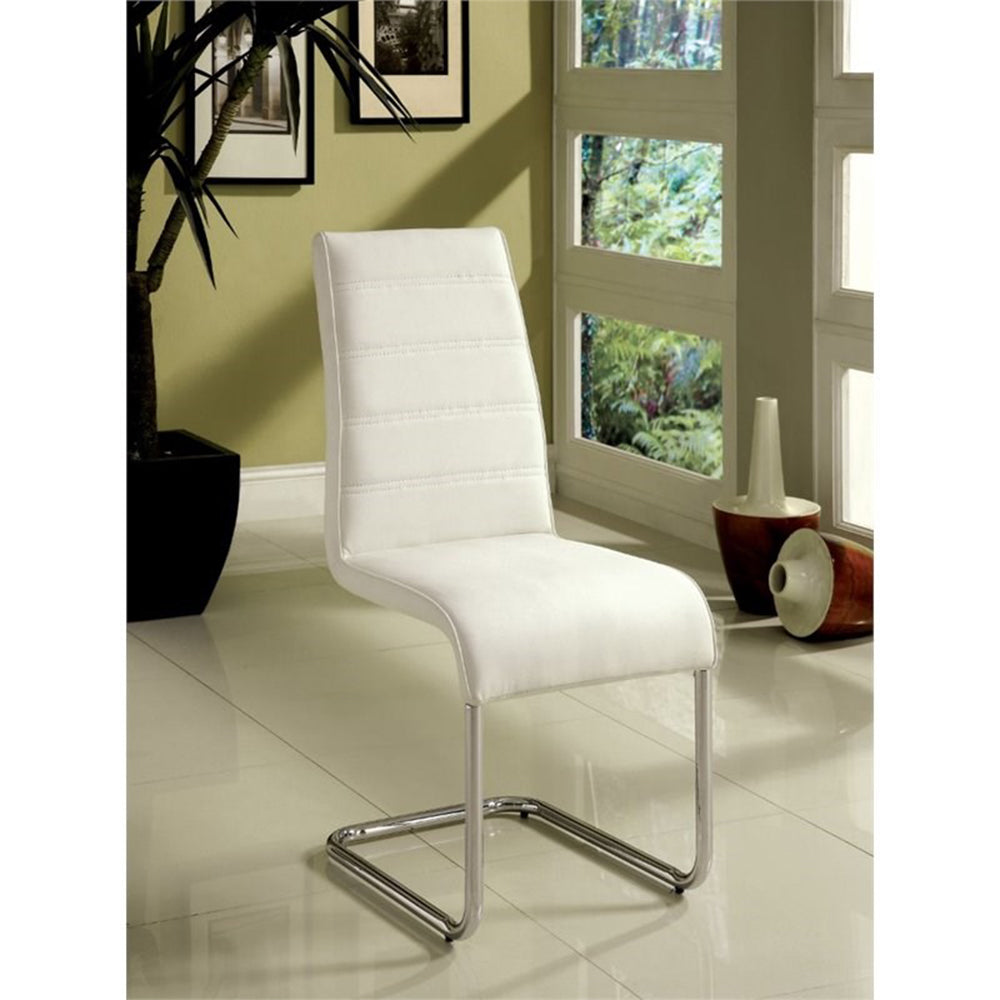 English Elm Set of 2 Padded White Leatherette Side Chairs with Chrome Legs, Modern Curved Design & Easy-Clean Comfort B016P156853