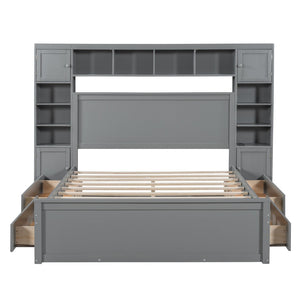 English Elm Queen Storage Bed with Shelving Cabinets Built-in Outlets and Four Under Drawers Gray LP000742AAE