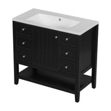 English Elm 36" Bathroom Vanity With Sink Combo, One Cabinet and Three Drawers, Solid Wood and Mdf Board, Black (Old Sku:Sy999505Aab)