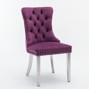 English Elm Nikki Handcrafted Tufted Solid Wood Dining Chair with Velvet Upholstery, High-Density Foam Comfort Purple W1143P151489
