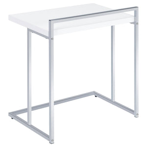 English Elm White White High Gloss Rectangular Snack Table with Extra-Wide Tray, Chrome Metal Legs, Slide-Under Design for Comfort and Serving B062P156868