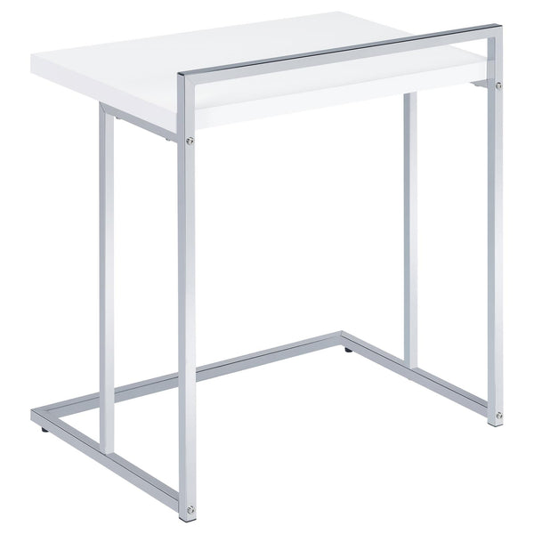 English Elm White White High Gloss Rectangular Snack Table with Extra-Wide Tray, Chrome Metal Legs, Slide-Under Design for Comfort and Serving B062P156868