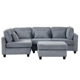 English Elm 5 Pieces L Shaped Sofa With Removable Ottomans and Comfortable Waist Pillows