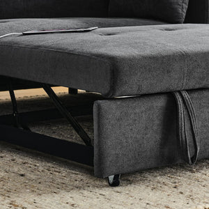 English Elm 54" Multifunctional Pull-Out Sleeper Sofa Bed with Recliner, Storage, Side Pockets, USB Outlet, Lumbar Pillow Grey W1853S00001