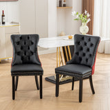 English Elm , Nikki Collection Modern, High-End Tufted Solid Wood Contemporary Pu and Velvet Upholstered Dining Chair With Wood Legs Nailhead Trim 2- Piece s Set, Black+Winered, Burgundy,Sw2101Bw