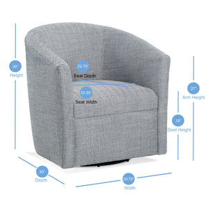 English Elm Lainey Indigo Herringbone Swivel Barrel Chair - Compact 360° Comfort, Dacron-Wrapped Cushion, Blue B050P155865