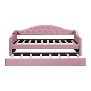 English Elm Twin Velvet Tufted Daybed with Pull Out Trundle and Built in Usb Charging Ports N733S422848H
