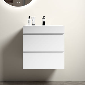 English Elm U005-Alice24-201 24" White Floating Bathroom Vanity With Soft-Close Drawers & Modern One-Piece Sink W1865S00001-GIGA